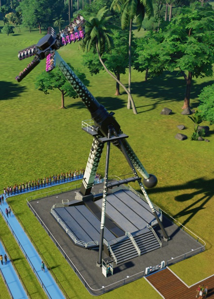 360 Power tijdens een rit. De Attractie bestaat uit een driepotig frame, waarin een lange slingerarm vervat zit. Aan het uiteinde van de arm zitten zes sets van vijf zitplaatsen stervormig aan de arm gemonteerd, die om hun as kunnen draaien.