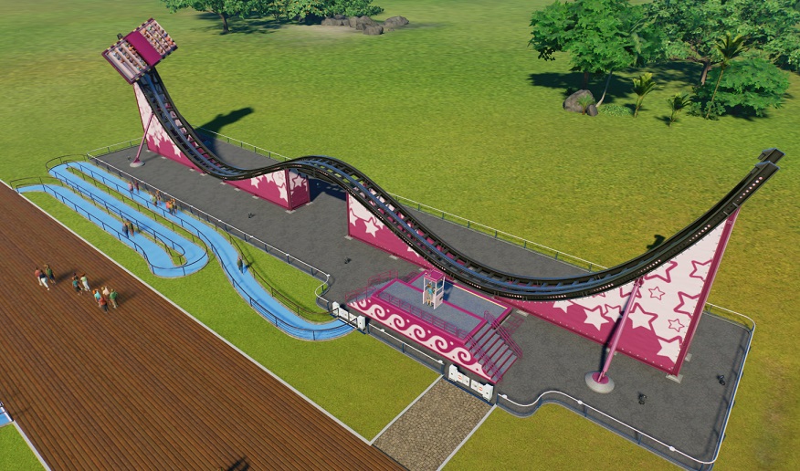 De Boardslide bestaat uit een W-vormige rails, waarover één karretje heen en weer glijdt; het karretje kan daarbij om zijn eigen as draaien. Het Frame is deels fuchsia/paars, deels wit, met witte sterren erop. Het opstapplatform voor de rails heeft dezelfde kleuren en een golfpatroon. Het karretje draait uiterst links om zijn as.
