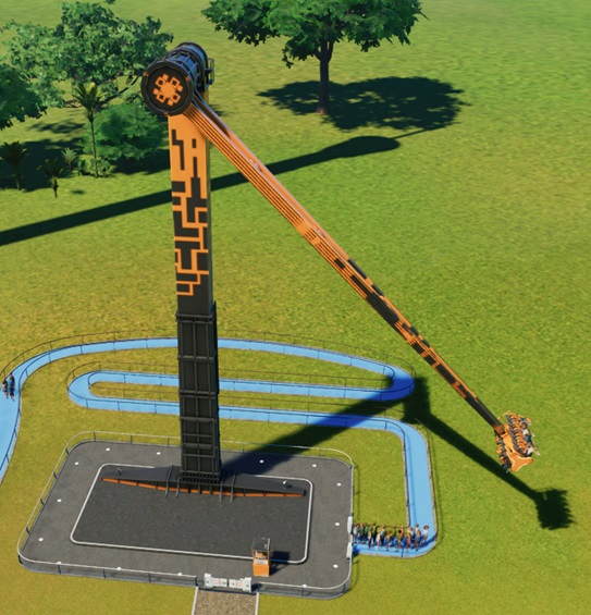 Sky Beam is een soort 'halve Hammer Swing': een hoge paal, waaraan één draai-arm bevestigd is. Op het uiteinde van de arm zit de gondel, met zitplaatsen aan de voor-en de achterkant. Sky Beam is standaard zwart en oranje ingekleurd, met blokpatronen als kleurovergang. Op de achtergrond staan enkele tropische Bomen.