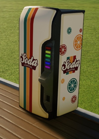 De Soda Lightful-Automaat is een wit apparaat, met aan de voorzijde drie verticale strepen (groen, oranje en rood) en de tekst 'Soda Lightful' erop. Op de zijkant staat hetzelfde logo, maar dan verkleind en de strepen lopen niet door tot boven/onder. Op de zijkant staan ook vele pictorgrammen van doorgesneden citrusvruchten, in het groen, oranje en donkerrood.
