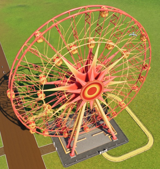 Een Reuzenrad met een enorme zon in het centrum. De gondels kunnen over langerekte buizen heen en weer glijden. Star Wheel komt standaard in de kleuren rood en geel.