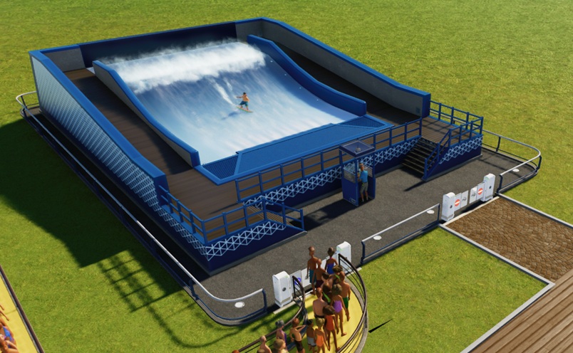 WaveSim is een soort ommuurd wateroppervlak, waarin een hoge golf wordt gegenereerd. Een Bezoeker surft in de Attractie, terwijl anderen in de Wachtrij hun beurt afwachten. WaveSim is standaard licht-en donkerblauw, met kubusvormige kleurovergangen.
