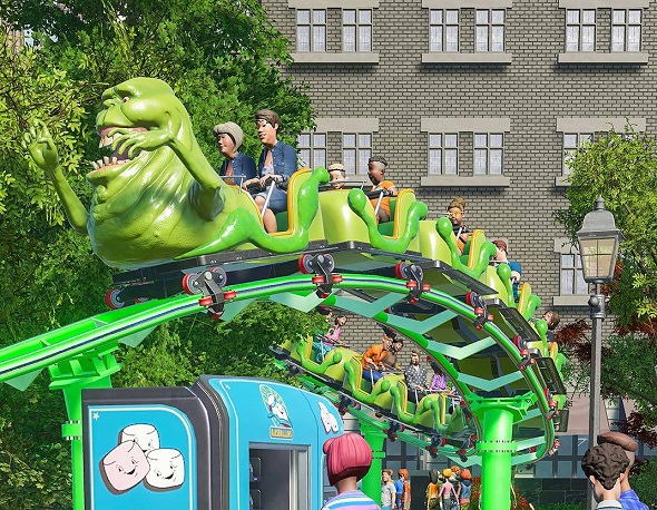 Slimer neemt jongere Parkgasten mee voor een opwindend achtbaanritje.