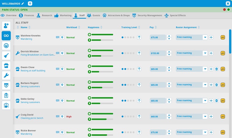 Hou je personeel in het oog vanuit het Park Management-blad.