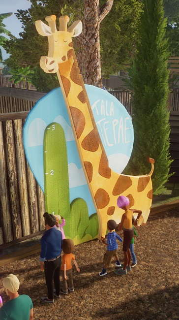 Door hun eigen lengte te vergelijken met die van een Giraffe, krijgen Kinderen een voorstelling van de grootte van Dieren en Mensen.