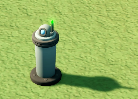 De 360° Security Camera ziet eruit als een zuil, met aan de bovenkant een halve ronddraaiende bol die de eigenlijke camera bevat. Een korte antenne met groen licht werkt de zuil af.