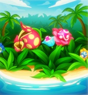 Op een tropisch strand groeit een 'Egg Plant'.