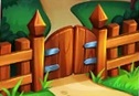 Een houten hek met een poortje erin blokkeert een weg.