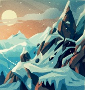 De zon komt op naast een besneeuwde berg.