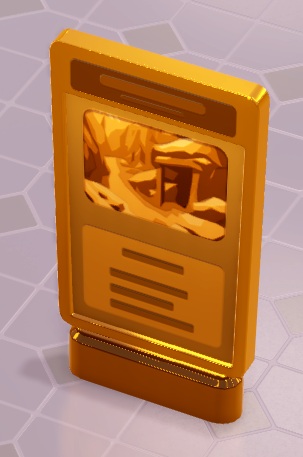 Een Golden Info Stand lijkt sterk op een 'gewoon' Infobord (een foto boven verklarende tekst), maar is helemaal van Goud gemaakt.