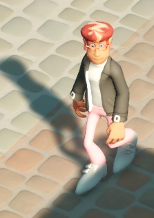 Zangeres Jasmine Odyssey, met haar typische 'coupe windtunnel', komt aangestapt. Ze draagt een roze broek, witte schoenen met twee gespen en puntige neuzen, een donkergrijs vest, een wit T-shirt en kleine, roze oorbellen.