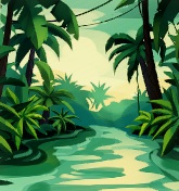 Een rivier stroomt doorheen een tropisch oerwoud.