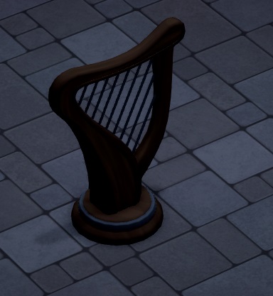 Een simpele houten harp.