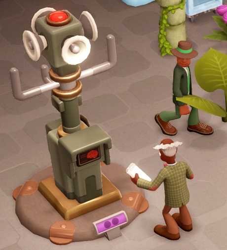 De Panoptic Pillar II heeft, vergeleken met versie I, een extra kabel aan de achterkant (niet te zien op deze foto). Een Professor neemt nota terwijl een Botany Exert rechts passeert.