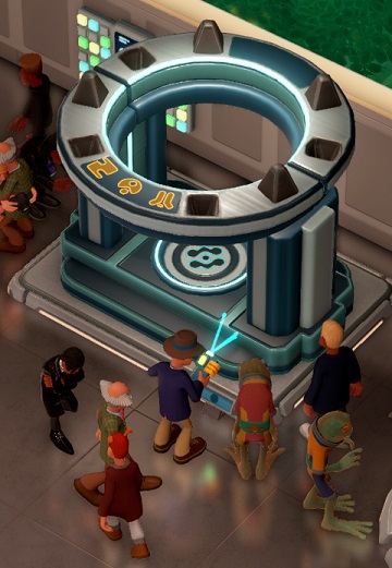 De Podium of Pain-Anomalie bestaat uit een platform, met daarboven een horizontale metalen ring. Een Space Expert voert onderhoud uit op de Anomalie; allerlei Bezoekers lopen errond.