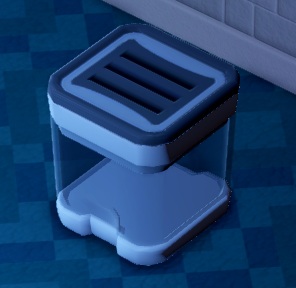 De Small Dehumidifier is een doorzichtige bak, met bovenaan drie gleuven voor de lucht.