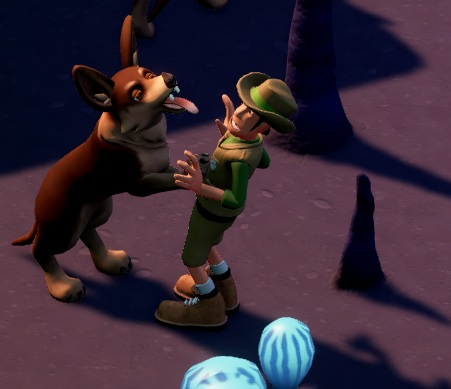 Een Sonic Wolf bespringt een Wildlife Expert (om likjes te geven). De Sonic Wolf heeft opvallend grote oren. Rondom de Wolf staan twee Stalagmieten.