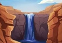 Tussen twee rotsformaties stroomt een waterval van teer.