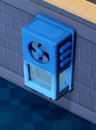 De Wall Freezer heeft een doorzichtige onderkant en een blauwe bovenkant-met-ventilator.