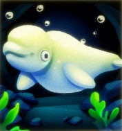 Een Sleight Whale zwemt in een onderwatergrot.