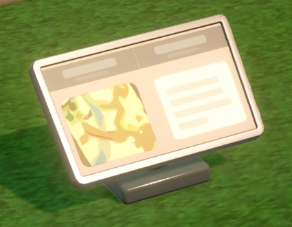Een Wide Angled Info Stand bestaat uit een plat voetstuk met daarop het eigenlijke brede infobord, dat inderdaad 'gekanteld' op het voetstuk staat. Het Infobord op de foto bestaat uit een afbeelding links en een tekstblok rechts, allebei met bovenschrift.